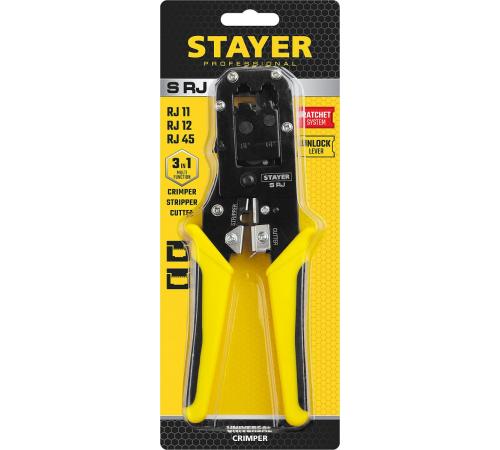 STAYER S-RJ, (RJ45, RJ11, RJ12), универсальный кримпер, Professional (22652)
