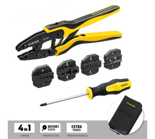 STAYER SP-4M, 4 матрицы в сумке-чехле, пресс-клещи для кабельных наконечников, Professional (45445)