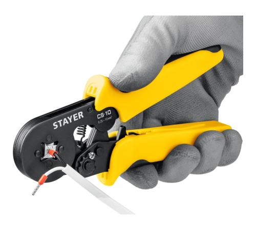 STAYER CS-10, 0.25 - 10 мм2, мультидиапазонные пресс-клещи с квадратным профилем для втулочных наконечников, Professional (44447)