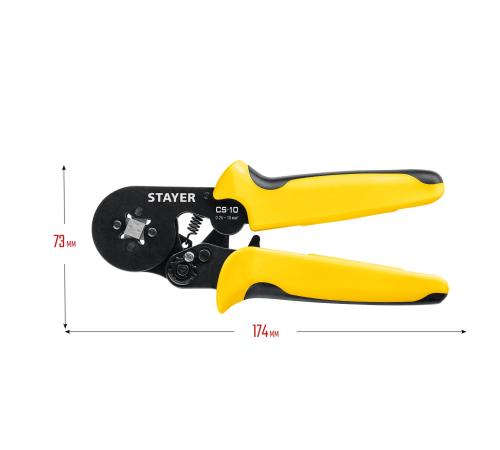 STAYER CS-10, 0.25 - 10 мм2, мультидиапазонные пресс-клещи с квадратным профилем для втулочных наконечников, Professional (44447)