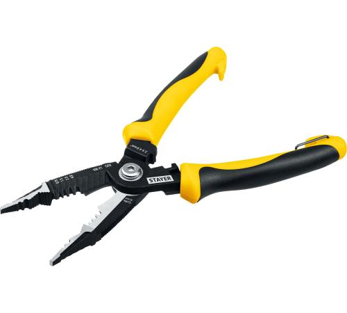 STAYER XM-21, резка d 14мм, зачистка 0.75 – 25 мм2, кримпер 2.5 мм2, плоскогубцы 210 мм, электромонтажные клещи, Professional (23342-21)