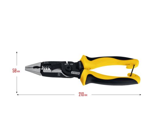 STAYER XM-21, резка d 14мм, зачистка 0.75 – 25 мм2, кримпер 2.5 мм2, плоскогубцы 210 мм, электромонтажные клещи, Professional (23342-21)