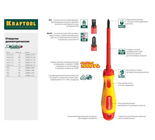KRAFTOOL PH3 х 150 мм, высоковольтная отвертка (250084-3-150)