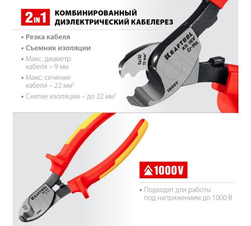 KRAFTOOL KS-16V, 1000 В, d 9мм, 160мм, диэлектрический кабелерез (23333-16V)