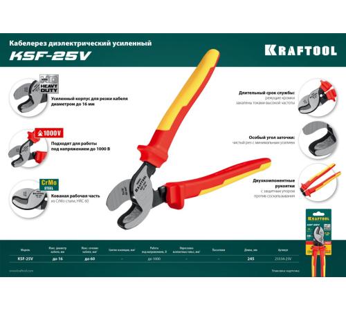 KRAFTOOL KSF-25V, d 13 мм, 250 мм, VDE, 1000 В, усиленный, диэлектрический кабелерез (23334-25V)