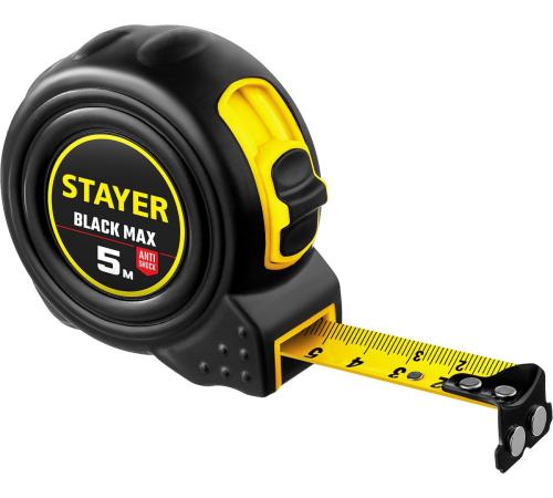 STAYER BlackMax, 5 м х 19 мм, рулетка с двумя фиксаторами, Professional (3410-05)