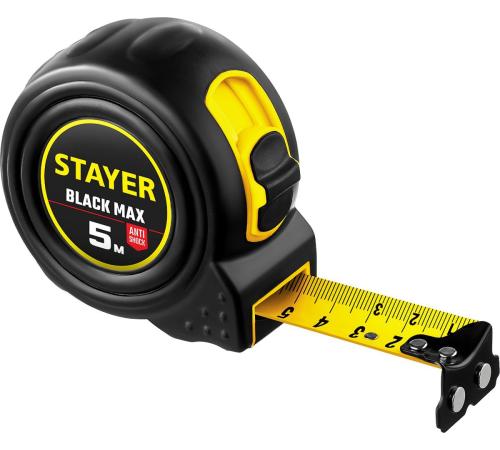 STAYER BlackMax, 5 м х 25 мм, рулетка с двумя фиксаторами, Professional (3410-05-25)