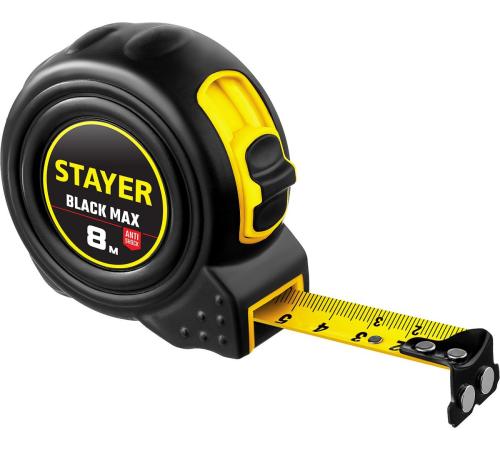 STAYER BlackMax, 8 м х 25 мм, рулетка с двумя фиксаторами, Professional (3410-08)