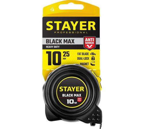 STAYER BlackMax, 10 м х 25 мм, рулетка с двумя фиксаторами, Professional (3410-010)