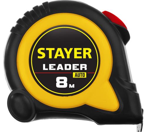 STAYER Leader, 8 м х 25 мм, рулетка с автостопом, Professional (3402-08-25)