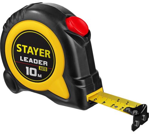 STAYER Leader, 10 м х 25 мм, рулетка с автостопом, Professional (3402-10-25)