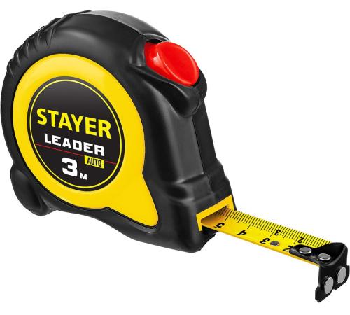 STAYER Leader, 3 м х 16 мм, рулетка с автостопом, Professional (3402-3)