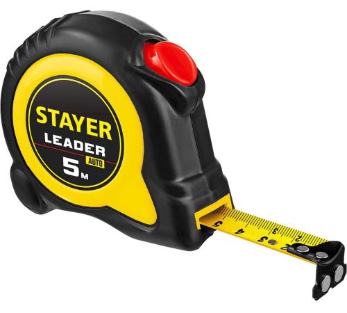 STAYER Leader, 5 м х 25 мм, рулетка с автостопом, Professional (3402-5)