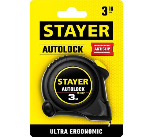 STAYER AutoLock, 3 м х 16 мм, рулетка с автостопом (2-34126-03-16)