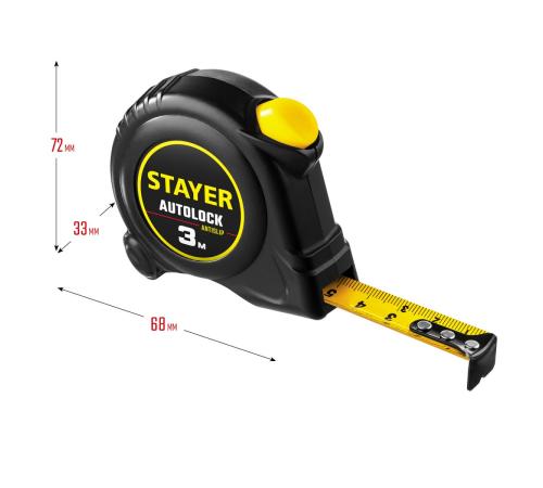 STAYER AutoLock, 3 м х 16 мм, рулетка с автостопом (2-34126-03-16)