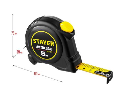 STAYER AutoLock, 5 м х 19 мм, рулетка с автостопом (2-34126-05-19)