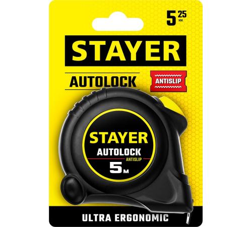 STAYER AutoLock, 5 м х 25 мм, рулетка с автостопом (2-34126-05-25)