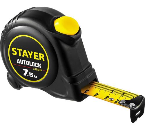 STAYER AutoLock, 7.5 м х 25 мм, рулетка с автостопом (2-34126-07-25)