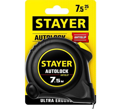 STAYER AutoLock, 7.5 м х 25 мм, рулетка с автостопом (2-34126-07-25)