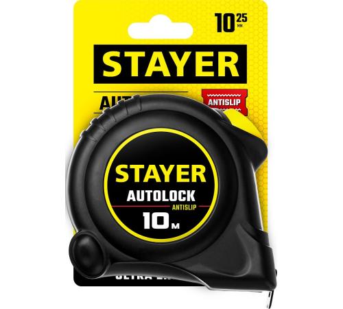 STAYER AutoLock, 10 м х 25 мм, рулетка с автостопом (2-34126-10-25)