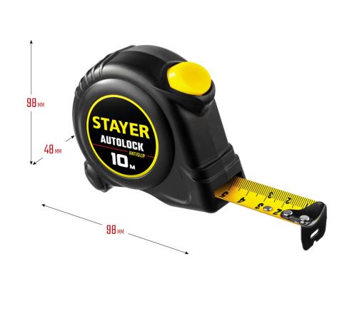 STAYER AutoLock, 10 м х 25 мм, рулетка с автостопом (2-34126-10-25)