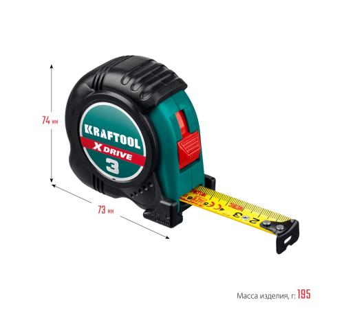 KRAFTOOL X-Drive, 3 м х 19 мм, рулетка (34122-03-19)