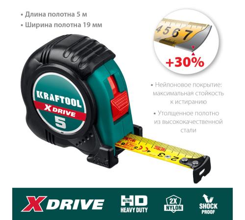 KRAFTOOL X-Drive, 5 м х 19 мм, рулетка (34122-05-19)