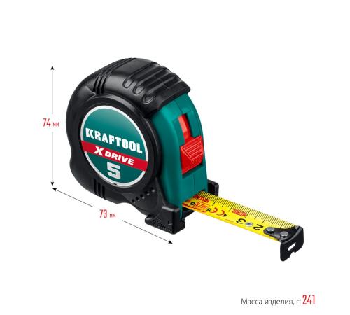 KRAFTOOL X-Drive, 5 м х 19 мм, рулетка (34122-05-19)