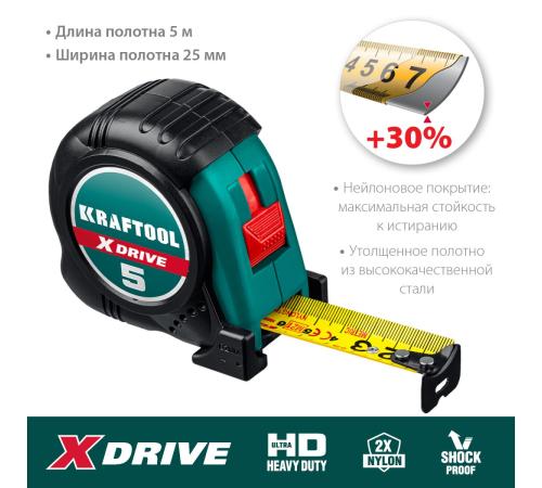 KRAFTOOL X-Drive, 5 м х 25 мм, рулетка (34122-05-25)