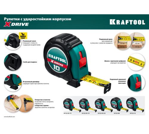 KRAFTOOL X-Drive, 5 м х 25 мм, рулетка (34122-05-25)