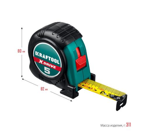KRAFTOOL X-Drive, 5 м х 25 мм, рулетка (34122-05-25)