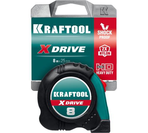 KRAFTOOL X-Drive, 8 м х 25 мм, рулетка (34122-08)