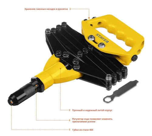 STAYER PRO-FIX, 3.2 - 6.4 мм, рычажно-складной заклепочник, Professional (3115)