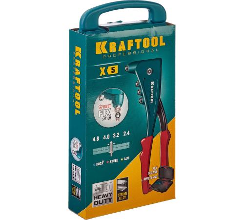 KRAFTOOL X-5F, 2.4 - 4.8 мм, 260 мм, удержание заклепки, литой заклепочник в кейсе (31173-H6)