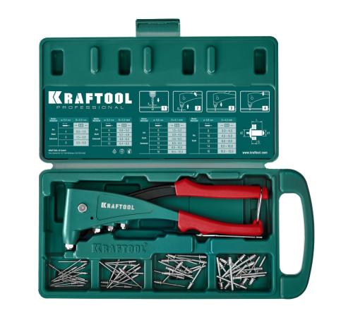 KRAFTOOL X-5F, 2.4 - 4.8 мм, 260 мм, удержание заклепки, литой заклепочник в кейсе (31173-H6)