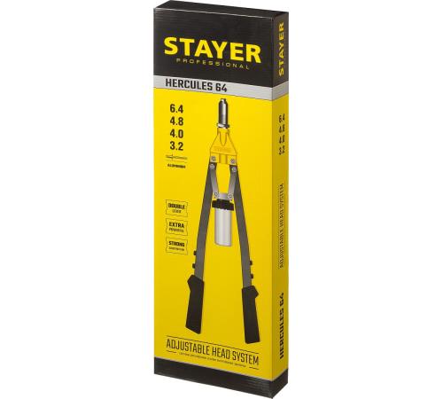 STAYER HERCULES-64, 3.2 - 6.4 мм, 530 мм, усиленный двуручный заклепочник, Professional (3106)