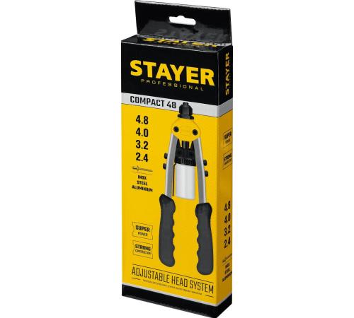 STAYER Compact-48, 2.4 - 4.8 мм, 280 мм, компактный двуручный заклепочник, Professional (3116)