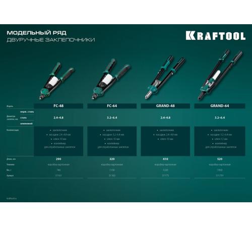 KRAFTOOL FC-48, 2.4 - 4.8 мм, 290 мм, компактный двуручный заклепочник (31161)