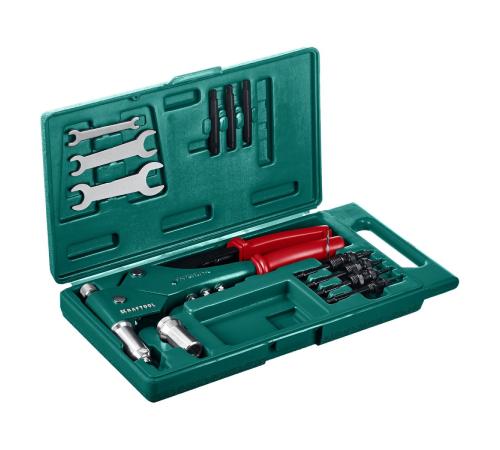 KRAFTOOL Combo3-M6, 360°, 3 вида заклёпок, комбинированный поворотный заклепочник в кейсе (31178)