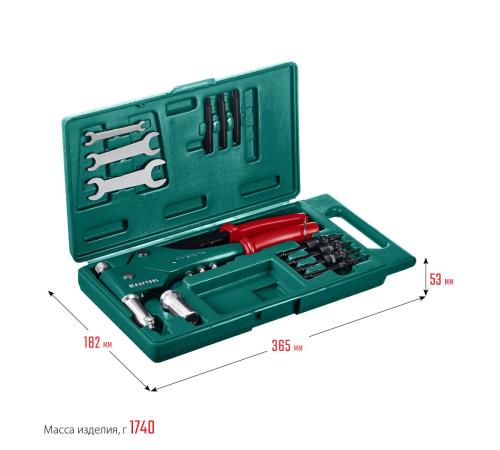 KRAFTOOL Combo3-M6, 360°, 3 вида заклёпок, комбинированный поворотный заклепочник в кейсе (31178)