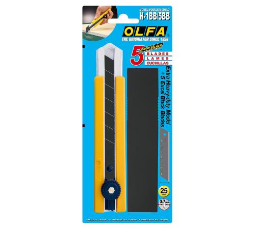OLFA 25 мм, в комплекте с лезвиями EXCEL BLACK 5 шт, нож (OL-H-1BB/5BB )