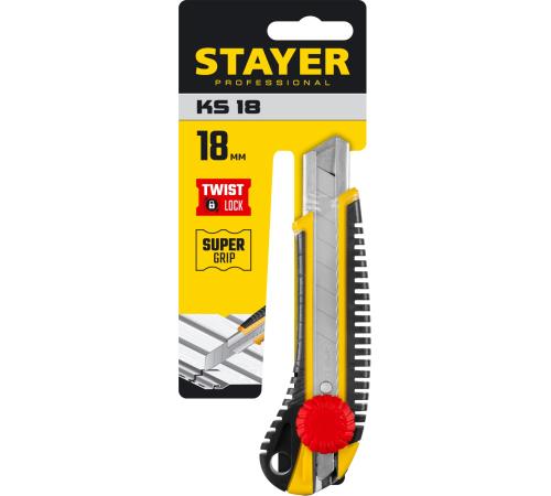 STAYER KS-18, 18 мм, нож с винтовым фиксатором, Professional (09161)