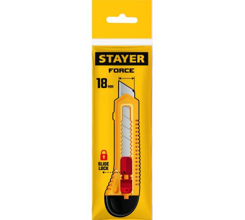 STAYER FORCE, 18 мм, нож упрочненный из АБС пластика со сдвижным фиксатором (0911)