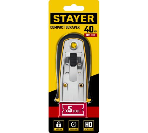 STAYER 40 мм, 5 доп. лезвий, скребок с выдвижным лезвием (08537)