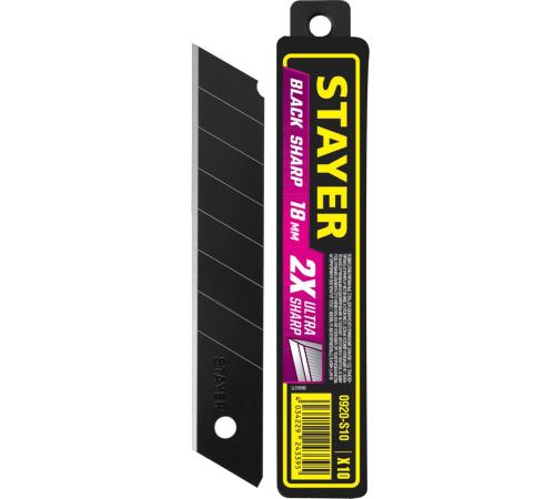 STAYER BLACK SHARP, 18 мм, 10 шт, сегментированные черные особоострые лезвия (0920-S10)