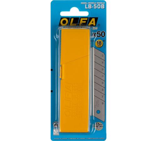 OLFA 18 мм, 50 шт, в пластиковом кейсе + блистер, сегментированные лезвия (OL-LB-50B)