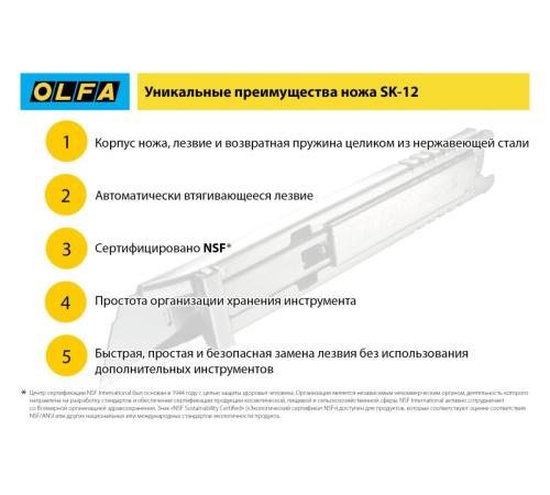 OLFA SK-12, 10 шт, 17.5 мм, из нержавеющей стали, трапециевидное лезвие (OL-SKB-2S/10B)