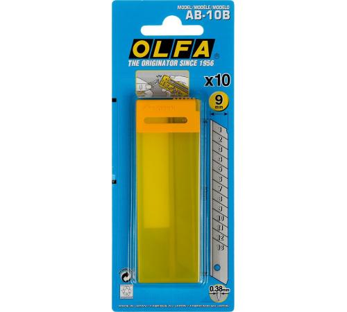 OLFA 9 мм, 10 шт, в пластиковом кейсе + блистер, сегментированные лезвия (OL-AB-10B)