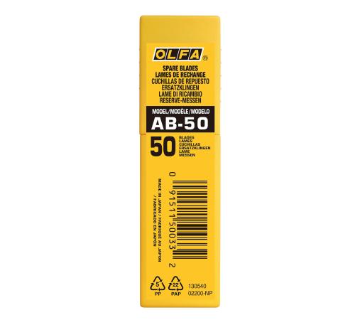 OLFA 9 мм, 50 шт, в пластиковом кейсе, сегментированные лезвия (OL-AB-50)