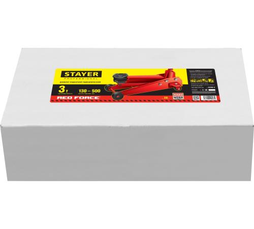 STAYER F-30 RED FORCE, 3 т, 130 - 350 мм, подкатной домкрат с высоким подъемом для СТО, Professional (43150-3)